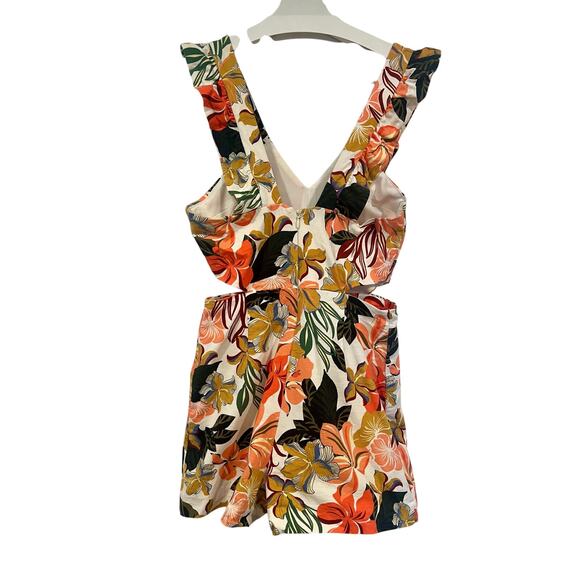ZARA Tropical Floral Ruffle Sleeveless Cut Out Skort Playsuit Romper Dress M - Picture 6 of 8